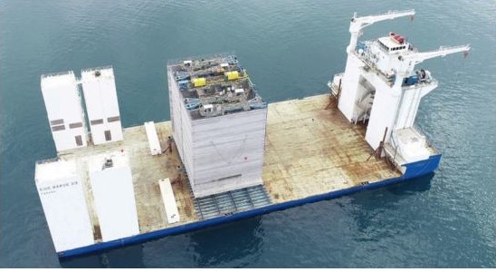 Caisson construction platform at sea