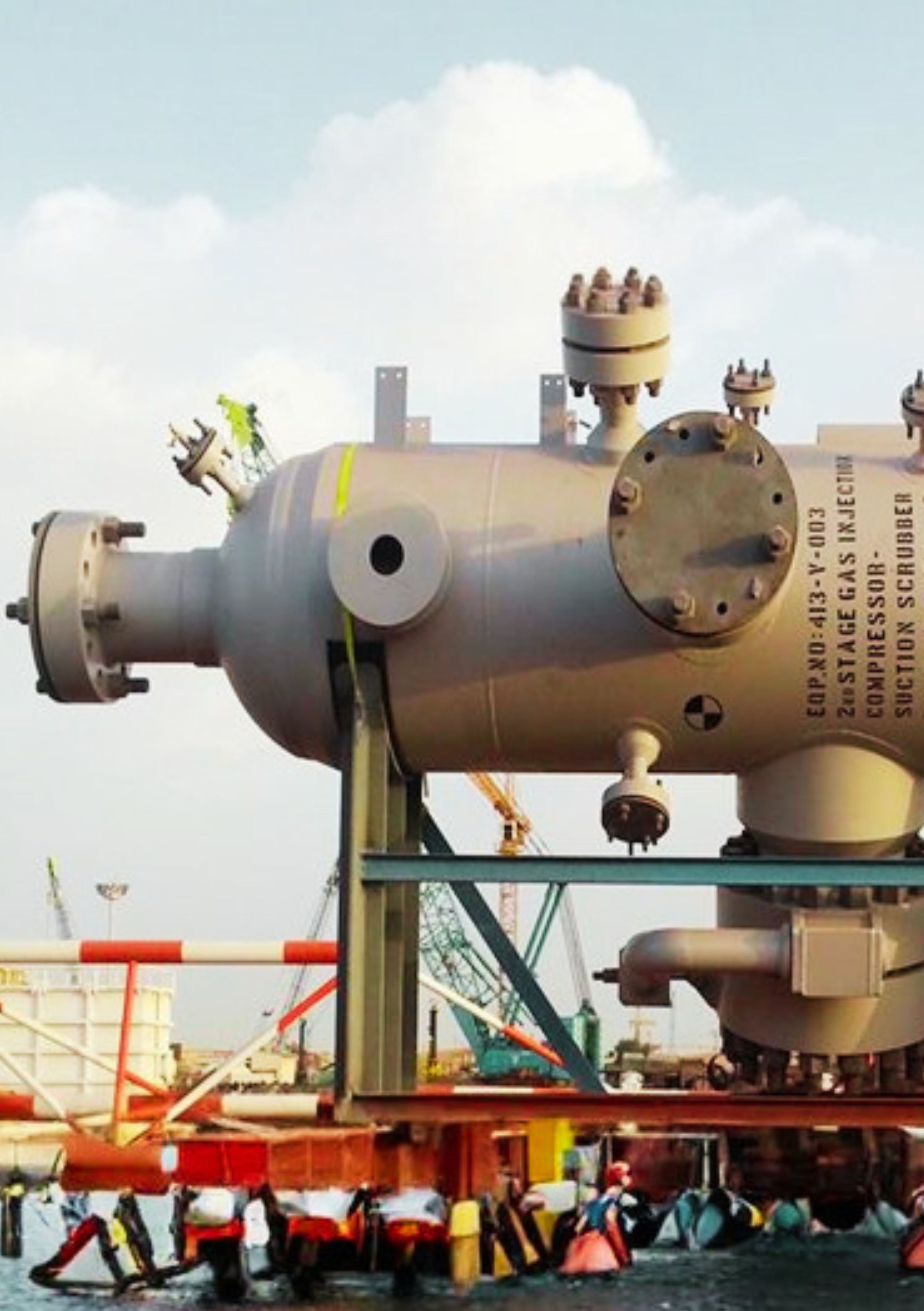 Pressure vessel being handled at an industrial yard