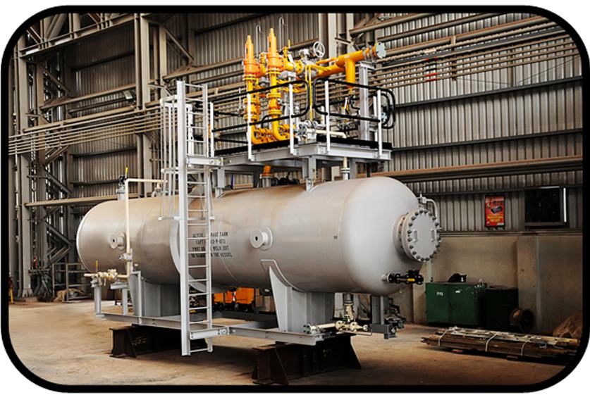 Glycol storage unit process skid in a workshop